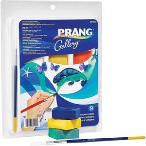 Prang Gallery Classic Tempera Paint Cakes, 9 Color Set with Divided Pan and
